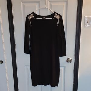 Vintage Black Sweater Dress with Embellished Shoulders